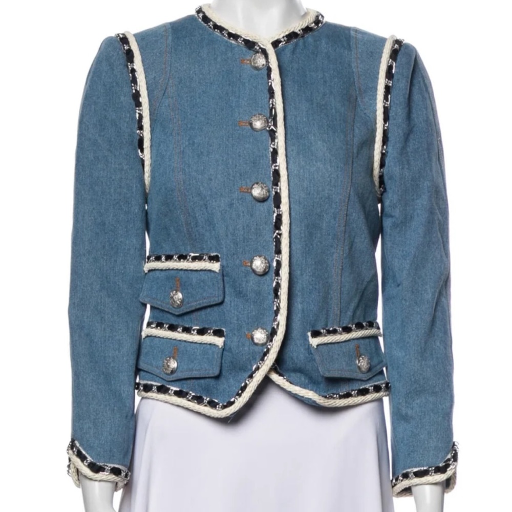 Veronica Beard XS Denim Blazer Chanel-Style Jean Jacket Cropped NWT July 4th